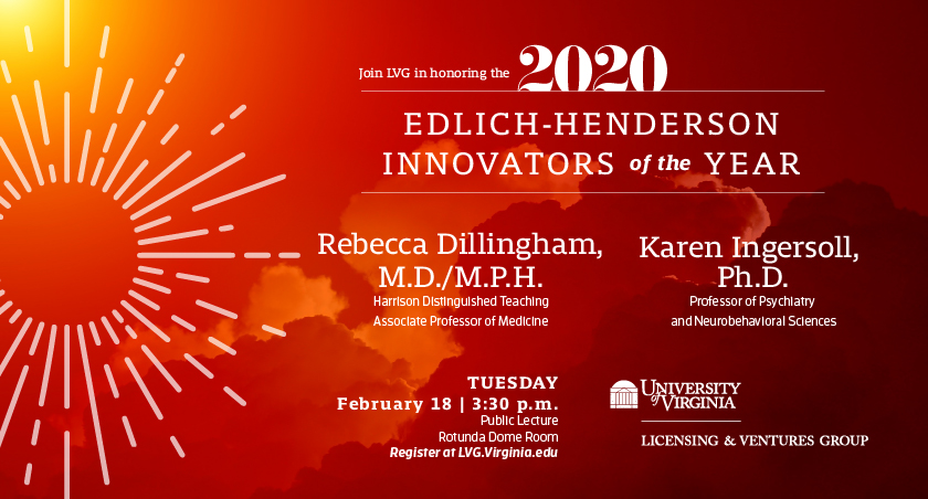 UVALVG's tweet photo. On Tuesday, Feb. 18 our 2020 Innovators of the Year, will deliver a lecture on their #mHealth platform, #PositiveLinks, and its profound impact on patients living with HIV. Join us to celebrate these @UVA researchers at this community-wide, public event. https://t.co/w4Tmh1CeBQ