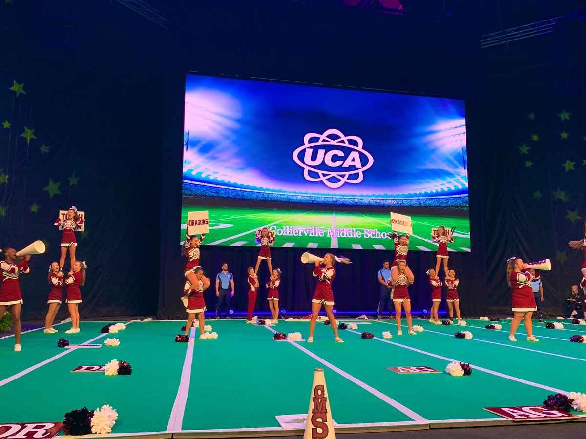 UCAupdates's tweet photo. Arena West is full of school spirit today for #UCAnationals and the Junior High Game Day B Prelims!💙📣 https://t.co/juMA54Vbgt