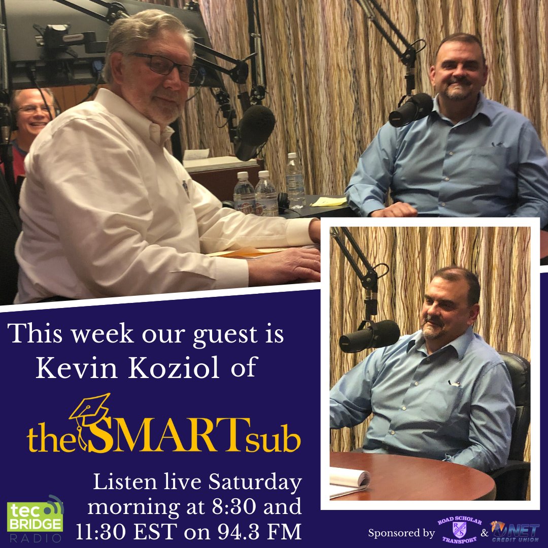 tecBRIDGE1's tweet photo. Tune in tomorrow morning to learn more about theSMARTsub!
Guest: Kevin Koziol, theSMARTsub
Host: Marty Wolff
Station: 94.3 The Talker
#education #teacher #teaching #school #students #tecbridge #tecbridgeradio #podcast #innovatenepa https://t.co/9iNJwSC8at