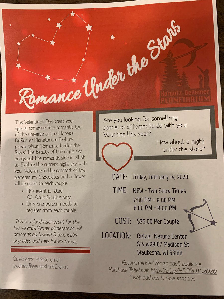 hdplanetarium's tweet photo. Still looking for something to do for your Valentine? There are still a few openings left for couples! JOIN US for a unique night out! Sneak peek at some pictures from last year's event! #Milwaukee #LLCountryFF #visitwaukesha #FriendsofRetzer #cityofwaukesha #CityYearMKE https://t.co/PqCtdaXiNZ