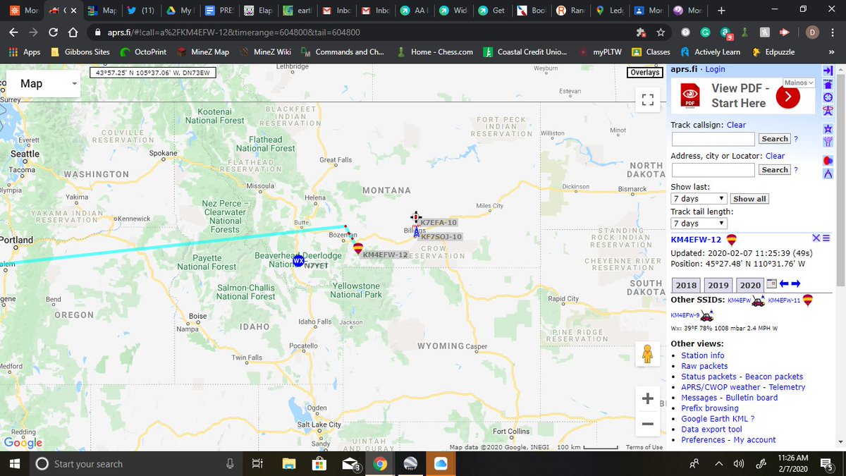 Helios_2020's tweet photo. Helios-1 HAS MADE IT ACROSS THE ATLANTIC AND IS BACK OVER THE USA. Currently picking up APRS pings once again currently over Montana. Helios-1 currently moving south at 84mph. https://t.co/xN5AuRPuvj