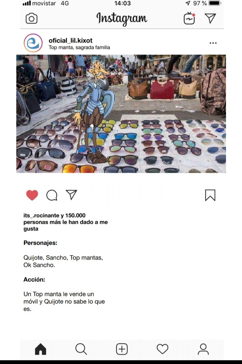 sandragomez_eLL's tweet photo. Algunos de los ejemplos de planificación de la narración a través de Instagram que han hecho los alumnos de #3ESO_eLL en #lenguayliteraturaCastellana. Han traído a #DonQuijote a la #Barcelona del 2020. ¡Ahora a redactar! @EscolapiesLL https://t.co/98UUt6XvoA