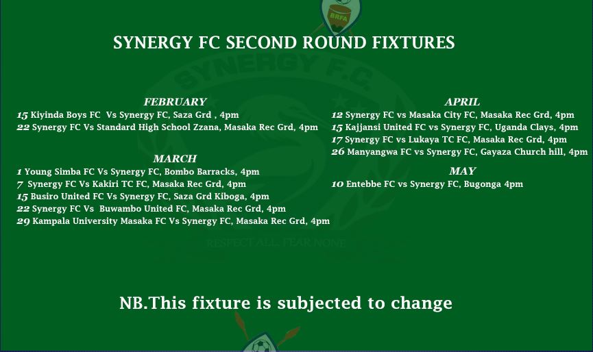 synergy_fc__'s tweet photo. Our Second Round Fixtures
We shall visit Kiyinda Boys FC on Saturday next week in our first game
#Hudoka | #SynergyFC
@BugandaRFA @OfficialFUFA @Yiga_Ronald_ https://t.co/7kJujoF2hu