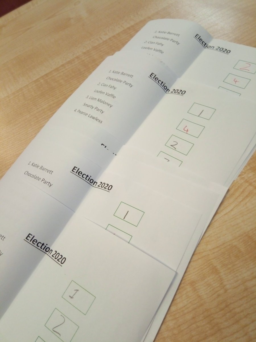 SsPeterPaulNS1's tweet photo. Voting is complete and our Polling Station is closed. Elected on first count was the Chocolate Party with Loofen Vaffle and Smarty Party elected by transfer votes. Well done to our party leaders! #persuasivelanguage #politiansofthefuture https://t.co/hgYahi7YkT