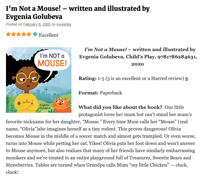 janeneverwood's tweet photo. "I'm NOT a Mouse" first review from USA! Hooray! 
https://t.co/RXYWAPqEWj
#picturebook #2020picturebook #bookreview https://t.co/q7KFRh4O02