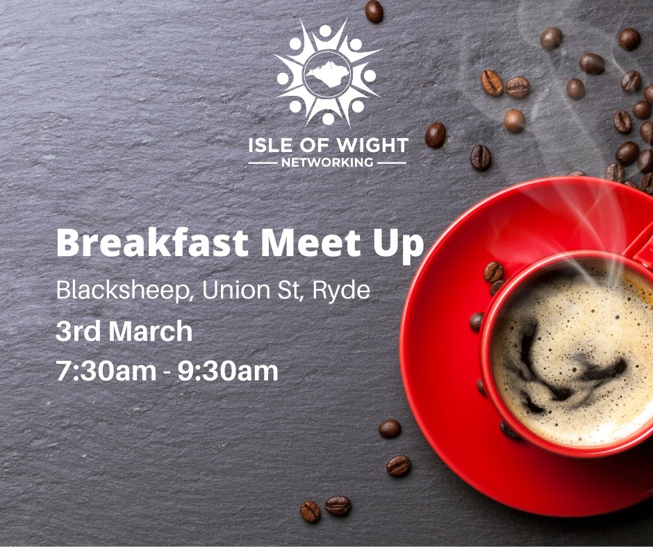 iwnetworking's tweet photo. Breakfast Networking is confirmed for our first Tuesday in Ryde.
3rd March, 7:30am -9:30am at the Blacksheep, Union Street. It's early yes, but we're friendly and there's no pressure. We drink coffee and chat with other like-minded small businesses on the Isle of Wight. https://t.co/hdDwciSzCt