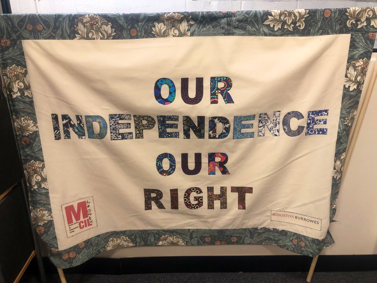 This is the finished banner that we created with <a href="/Made_in_Merton/">Made in Merton</a> at Craftivism &amp; Chat in Jan. how amazing does it look? Thank you to <a href="/BruceBurrowes/">Bruce Burrowes</a> who helped to fund the session. #ourindependenceourright #craftivism #craftivist