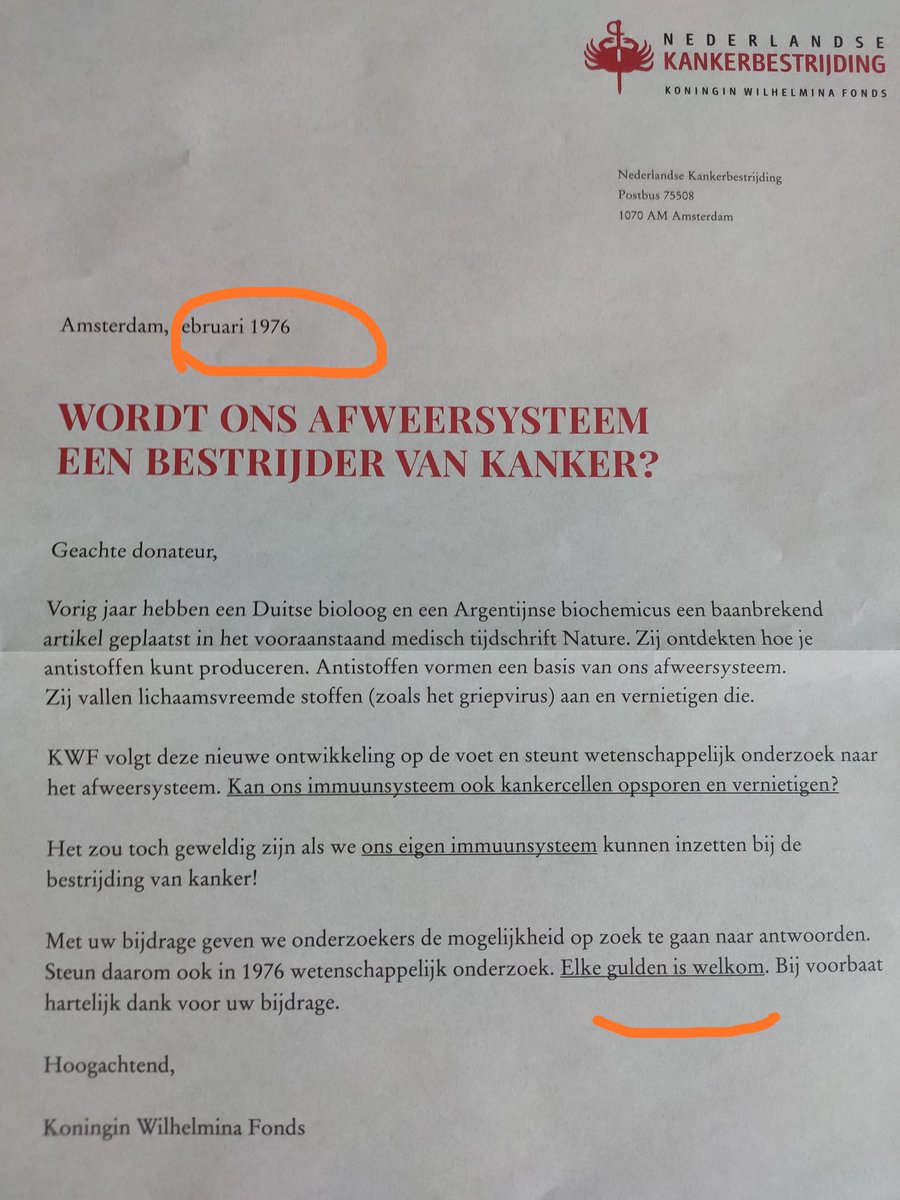 #kwf <a href="/kwf_nl/">KWFKankerbestrijding</a> apart om vandaag een brief uit 1976 te krijgen waarin om guldens wordt gevraagd. #foutje of #reclamestunt?