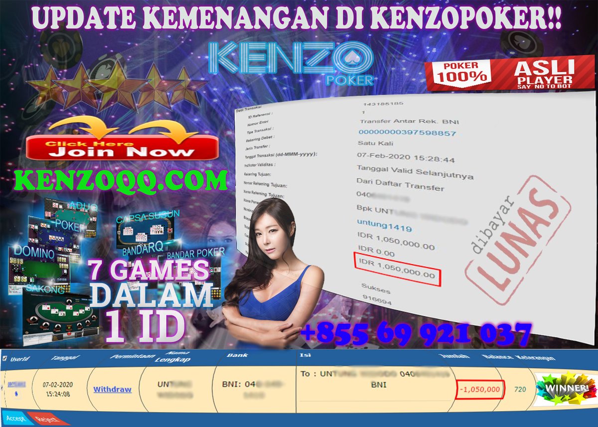 wilonaputri3's tweet photo. modal hanya 10rb bisa menang 1jt hanya ada di kenzopoker😘🥰
info lebih lanjut silahkan hubungi CS kami di:

SUPPORT IOS &amp; ANDROID

24 JAM CUSTOMER SERVICE ONLINE :

WA : +85569921037
https://t.co/HTtrPAwF3c https://t.co/IAzLJH1V2K