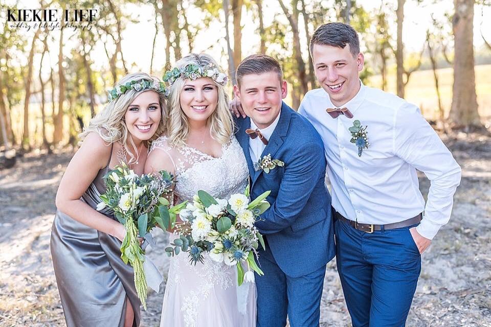 This week’s #flowercrownfriday featuring the beautiful Marinel &amp; her bride-tribe’s bespoke KMD #flowercrowns 🌿 A textural combination of artificial eucalyptus, blushing bride &amp; fynbos to compliment Marinel’s wedding palate 💗Photography | Kiekie Lief #wedding