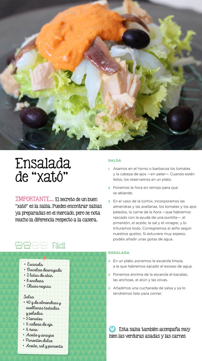 Este domingo os espero en la FESTA DEL XATÓ de Vilafranca del Penedès, y veremos cómo aprovechar la deliciosa salsa del xató para preparar un plato diferente y exquisito!
Y si queréis saber cómo es el xató tradicional, en mi libro "Cocina con Aina" tenéis la receta 👇🏼👇🏼
