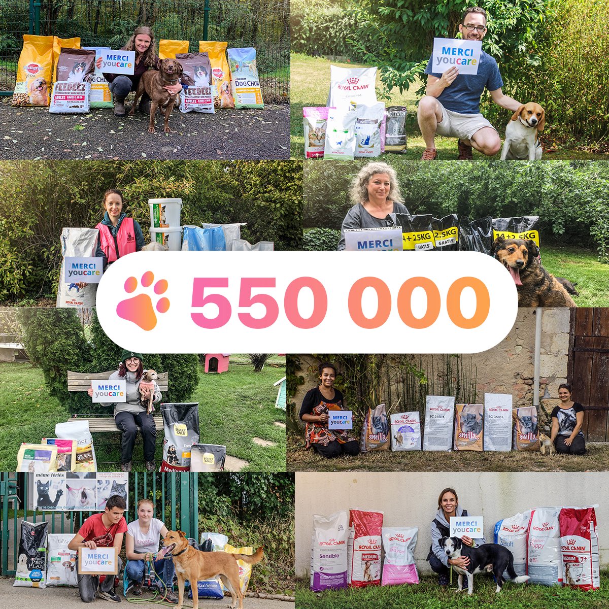 youcare_ngo's tweet photo. Nous venons de passer la barre des 550 000 repas offerts aux animaux des refuges ❤️
⠀
Merci à toutes nos associations partenaires pour le magnifique travail qu’elles font au quotidien.

Merci à tous de soutenir notre projet tout ça c’est grâce à vous 💪 https://t.co/G0VsYnoLdl