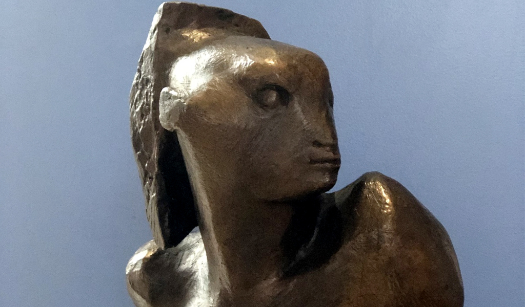 A photo of a bronze sculpture in our collections. It's of Demeter, a figure from Greek mythology!