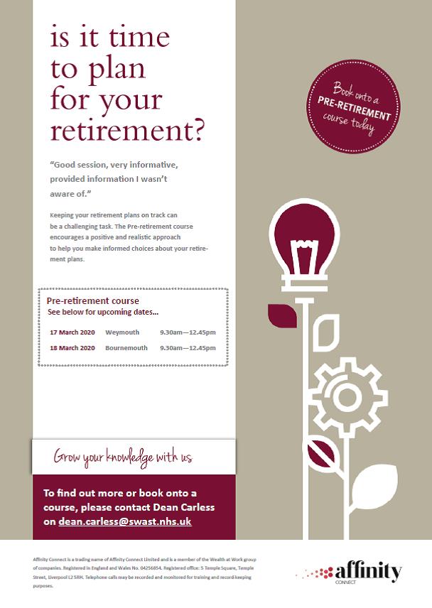 HRBP_swasft's tweet photo. Futureproofing! We have a number of retirement workshops led by Affinity Connect, dates in Cornwall, Exeter, Bristol and now NEW dates in March 2020 for Weymouth and Bournemouth. Places still available, feedback is good,get involved  #nevertooyoung #investinyourself #moneymatters https://t.co/eSCXFZFUMw