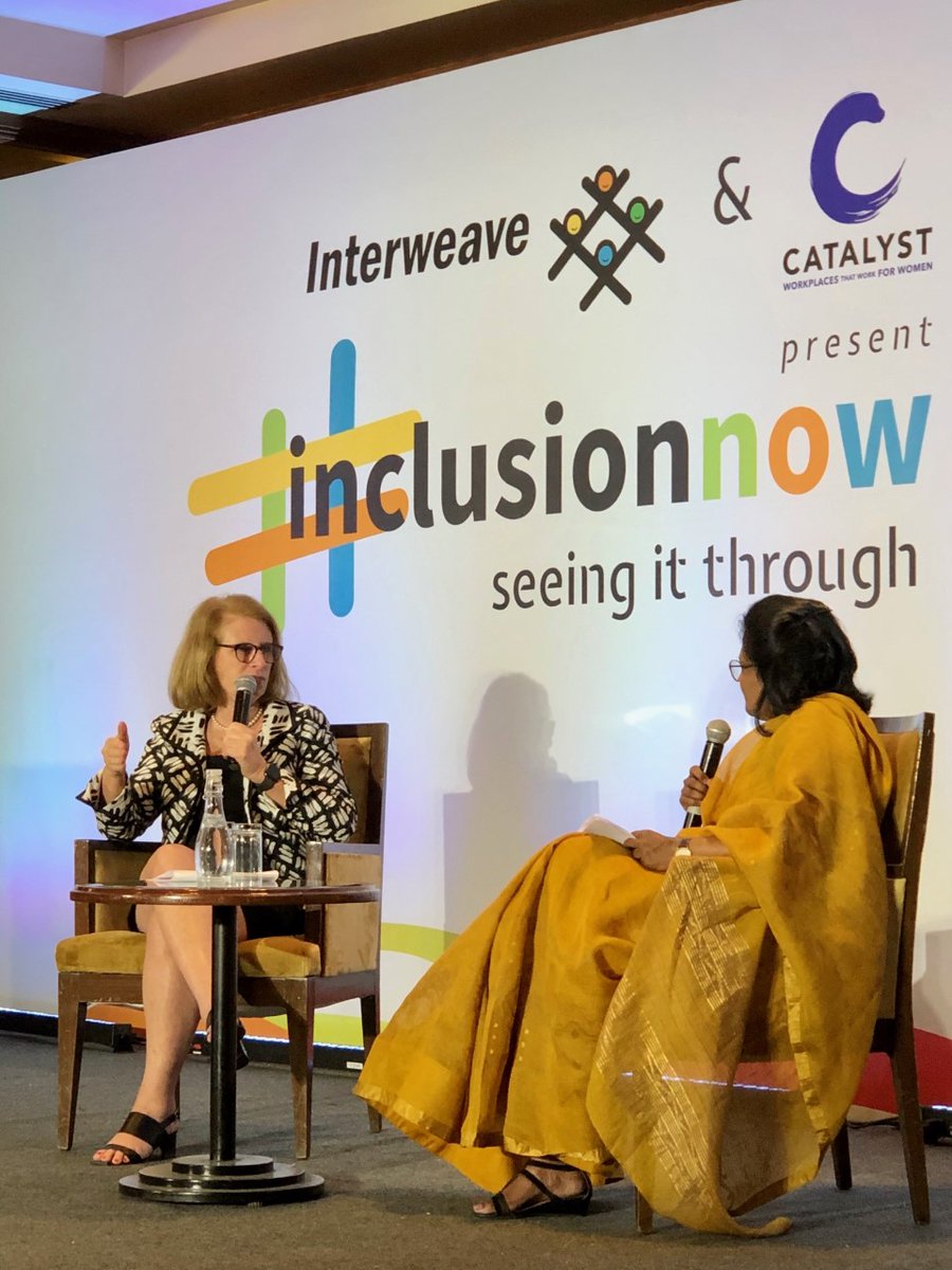 Catalyst CEO, <a href="/lhariton/">Lorraine Hariton</a> (left), and <a href="/interweavein/">Interweave Consulting Pvt Ltd</a> Founder &amp; CEO, Nirmala Menon, in action at the #InclusionNow conference. The two discussed the #FutureOfWork for women and how leaders can drive #inclusion for all.