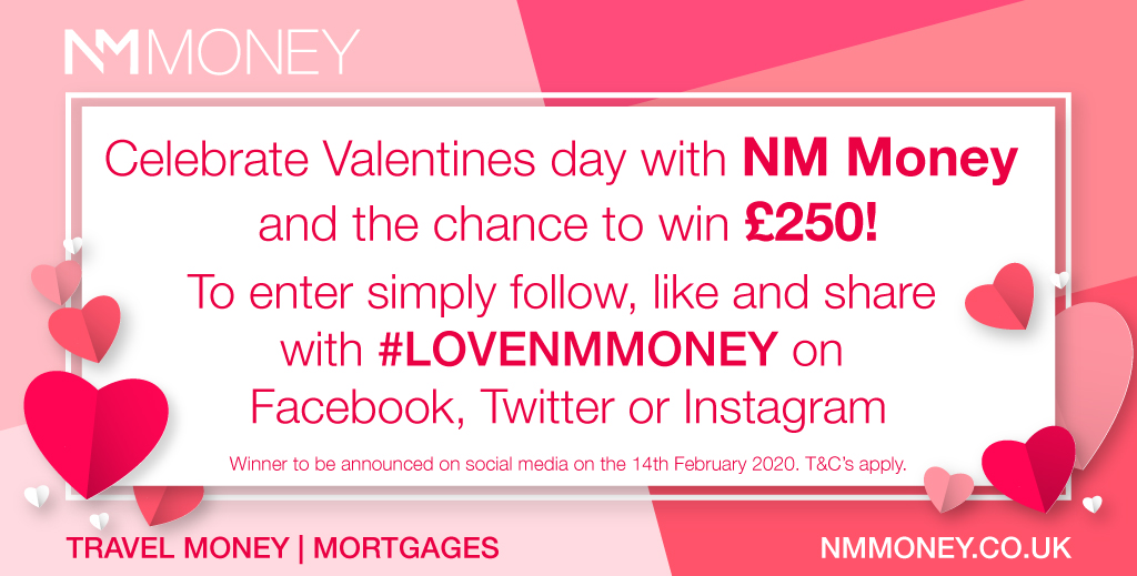 eurochangeFX's tweet photo. Celebrate love with NM Money for the chance win £250! 

Follow, like &amp; share on @eurochangeFX or @NMmoney with #LOVENMMONEY

Closing date: 13th Feb &amp; winner will be chosen &amp; notified on social media on 14th February 2020. #ValentinesDay 

T’s &amp; C’s apply: https://t.co/jsVVHMBeM3 https://t.co/ZS3vJMANwP