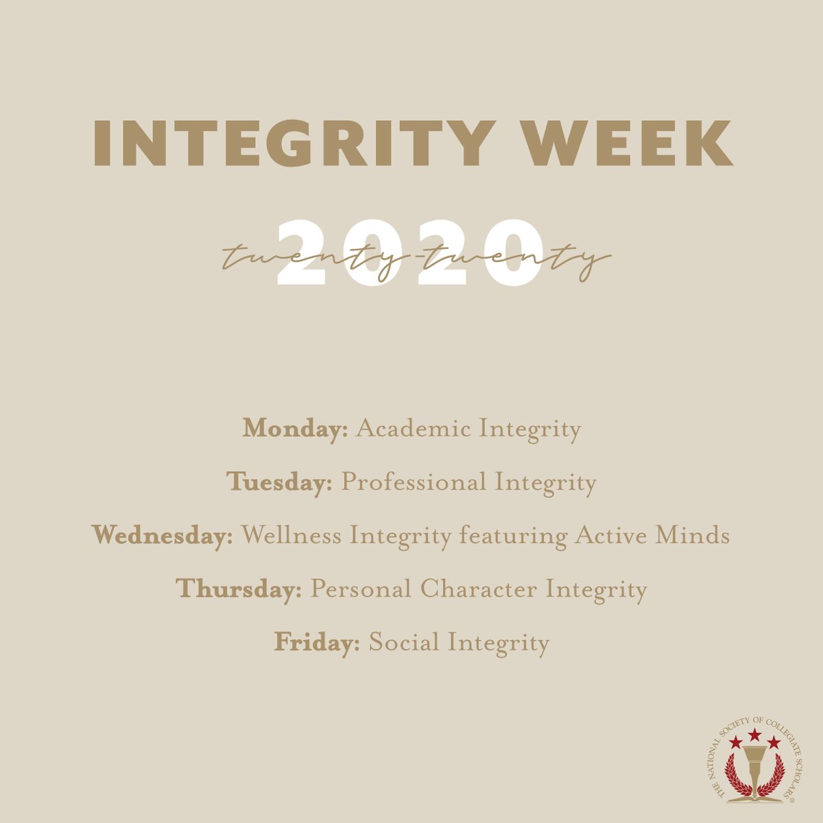 February 10th-14th, we will be celebrating our core value, Integrity! Each year during the second week of February, NSCS chapters around the nation host Integrity Week. Stay tuned to learn more about what integrity means to NSCS.
#NSCSIntegrity #Integrity #NSCS #HonorsSociety