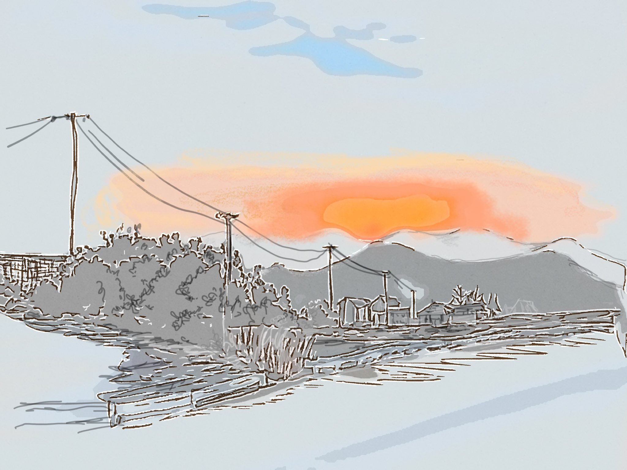 りん 田舎暮らしのイラストレーター Twitter પર 夕焼けってきれいだね 静かに日が暮れていく もう少しで夜 今日はおやすみ イラスト Illustration スケッチ Sketch 1日1絵 一日一絵 イラスト好きな人と繋がりたい お絵描き