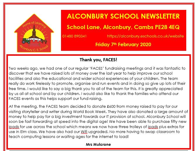 AlconburySchool's tweet photo. Newsletter February 7th 2020 https://t.co/jsAjCn2DA0