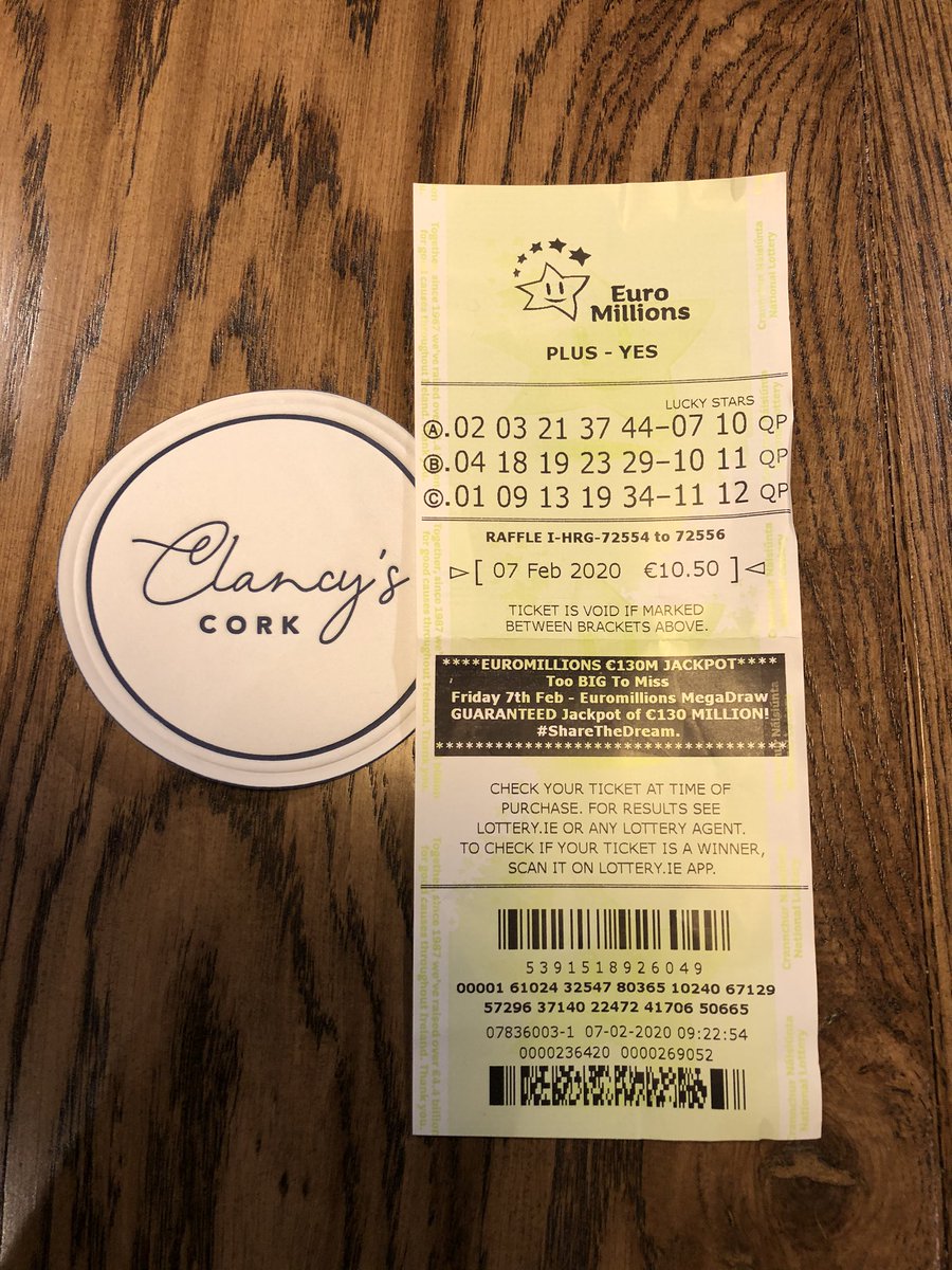 ClancysCork's tweet photo. Happy Friday. Euro millions is €130M tonight. I’ve bought a ticket for us all to benefit from.🤞🏼. All you have to do is follow our page, like &amp; Retweet this post. Entry to our comp finishes at 7pm. I really hope we all win. 😅🤞🏼 Remember if you’re not in your can’t win. 👍🏼 https://t.co/hkn1pAWKTd