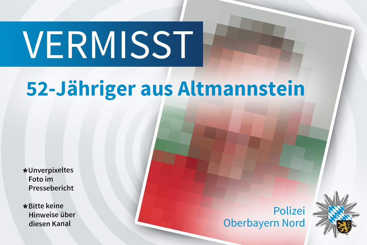 polizeiOBN's tweet photo. Seit Mittwoch wird ein 52-jähriger Mann aus #Altmannstein, Lkr. Eichstätt, #vermisst. Hinweise zu seinem Aufenthaltsort nimmt die Polizei Beilngries unter 08461/64030 oder jede andere Polizeidienststelle entgegen.
Pressebericht mit Foto: https://t.co/PinmcvWg75 https://t.co/P0p9g5A3sZ