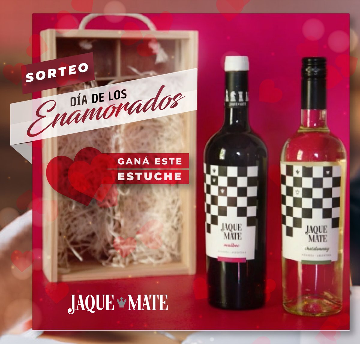 vinosjaquemate's tweet photo. #SORTEO Día de los Enamorados 👩‍❤️‍👨  
Jugá por amor ❤ y ganá un estuche de vinos  Malbec + Chardonnay 

¿Cómo participar?
👉 Seguinos
👉 Etiquetá a 2 jugadores enamorados en los comentarios
👉 Compartí esta imagen en tu muro 

#JaqueMate https://t.co/y7f2aIdxyE