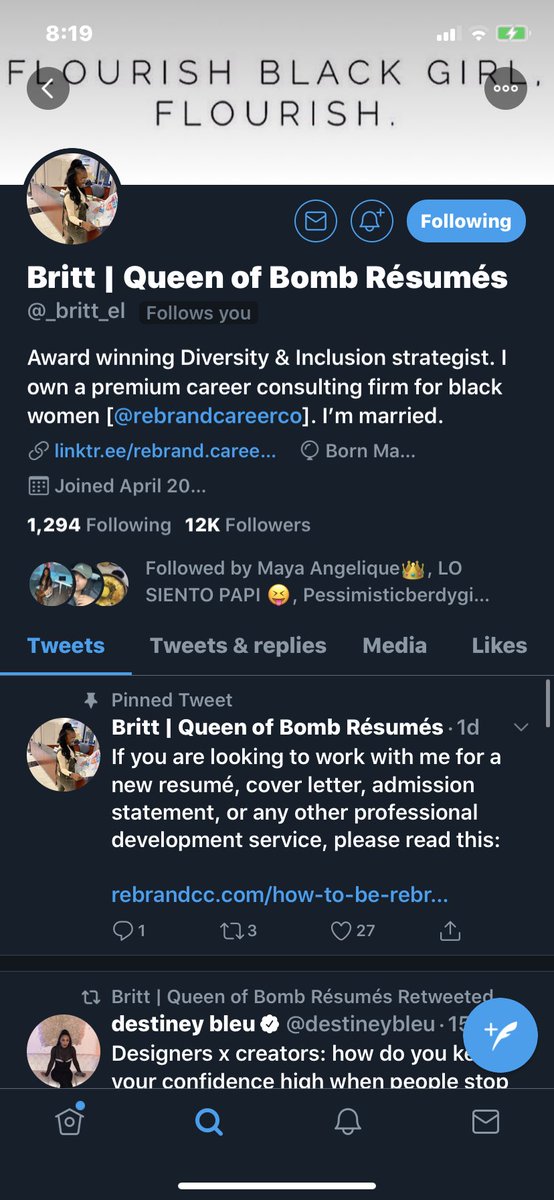 For those asking me business questions, job questions etc. I’m not as versed as  @NerdNomadMom and @_britt_el @RebrandCareerCo are.Both of these amazing ladies can help lead you down great career paths regardless of industry. So if you haven’t hit that follow, do so now.