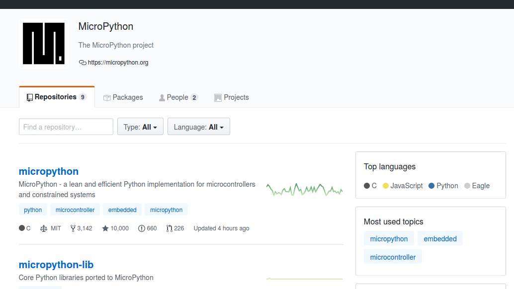 micropython's tweet photo. Today we count 10 000 GitHub Stars!
It's great that so many people are using MicroPython. https://t.co/4EomJxPPUZ