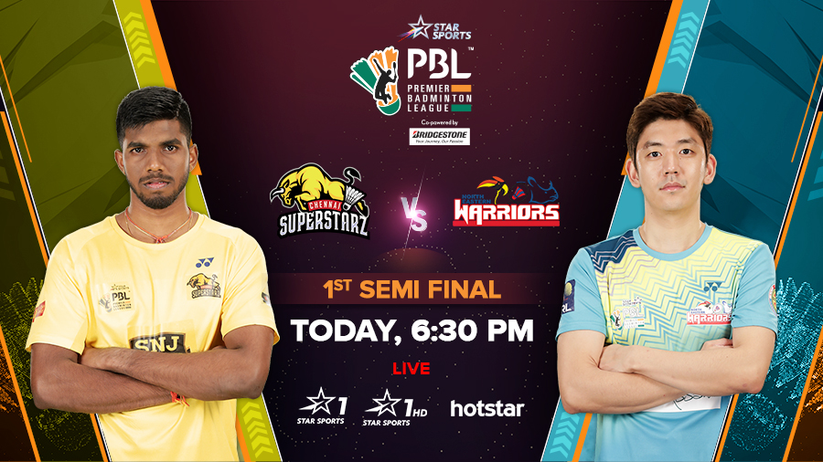 One step away from a shot at the grand prize - Chennai Superstarz & North Eastern Warriors are in it to win it in #NEvCHE!

Who'll book the first seat in the #PBLSeason5 Final? 
#RiseOfTheRacquet