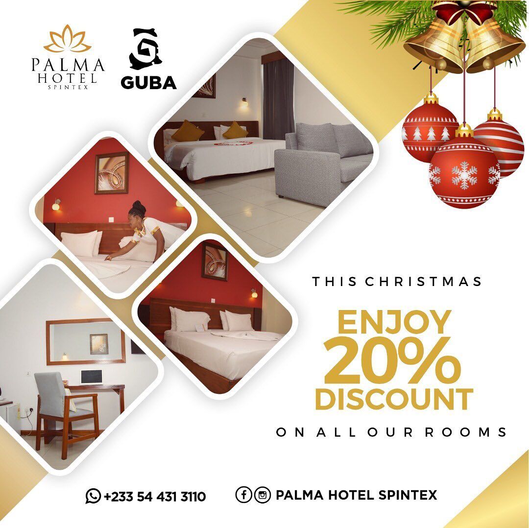 GUBACards's tweet photo. Want comfort and relaxation? Book your next stay at @palmahotelsgh. 20% OFF if you hold a GUBA Diaspora Card. #gubadiasporacard #ghana #accra #yearofreturn https://t.co/9FG8eIb4pu