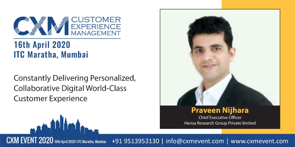 cxmevent's tweet photo. Delighted to have @pnijhara as a Industry Expert at the regions largest #cx gathering, CXM Event 2020 taking place on 16th April 2020 at The Maratha, Mumbai. Join us at https://t.co/G54Vcb4liQ https://t.co/SZJ7eYBfVH