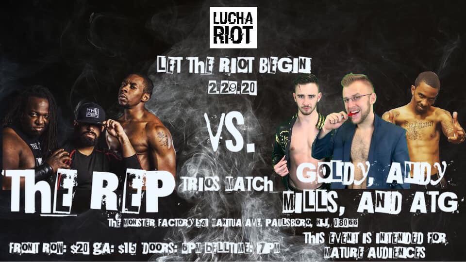 LuchaRiot's tweet photo. Are you ready for a f*cking #Riot
Here’s just a few of the matches taking place at #LetTheRiotBegin on 2.29 in Paulsboro, NJ. Link for tickets is pinned on our profile.
#ProWrestling #LuchaRiot https://t.co/tKW7ahtJQv