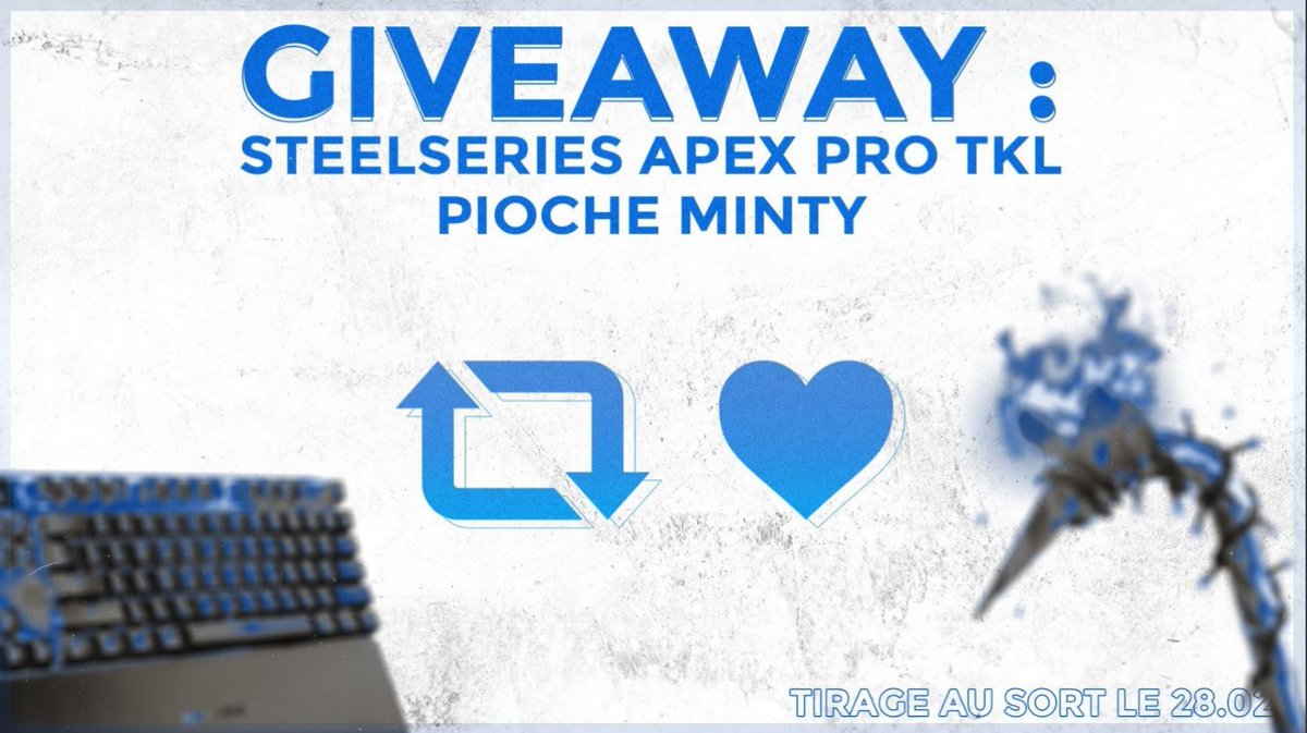 AndilexFN's tweet photo. 🎁 #Concours #Giveaway 🎁

Avec 
@seextizgg on vous fait gagner 

- UN CLAVIER APEX PRO TKL ET UNE PIOCHE MINTY 😍

Pour participer follow : 
- @seextizgg
- @MCES_Andilex
- RT
- Tag 2 Amis
Tirage le 28 Février ! 
🍀Good Luck🍀 https://t.co/g5wKUgxxbh