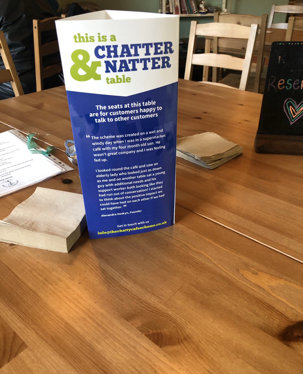 MSKirklees's tweet photo. Come and sit at the Chatter &amp; Natter table..
I noticed this at @katieshkitchen
What a fab idea! ❤️☕️🍵
“The seats at this table are for customers who are happy to talk to other customers” 
https://t.co/tAjth1IyG7
#chatterandnatter https://t.co/o4gsKMougE