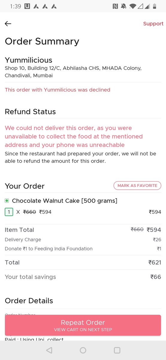 mansibhandari11's tweet photo. @Zomato this is highly unfair. Since I don't stay in India, I had clearly mentioned in rider instructions to contact an alternate number which wasn't done. When my friend tried to reach the rider, their number wasn't working. How is it my fault? https://t.co/Df3OnpLxs0