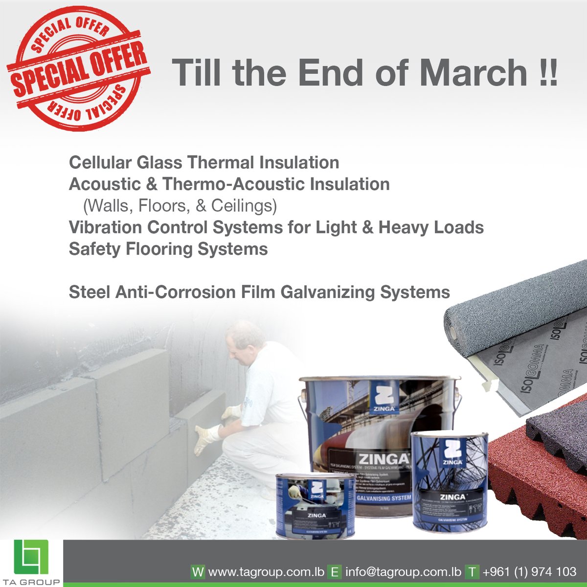 sarl_ta's tweet photo. Our offers are still On! Contact our offices and benefit from the offers on the listed systems and technologies till the end of March 2020!!
#TAGroup #Engineering #Construction #Specialties #Projects #Insulation #Offers #Discounts #February #March #Y2020 #TAGroup #Beirut #Lebanon https://t.co/jFQ6l6JFJS