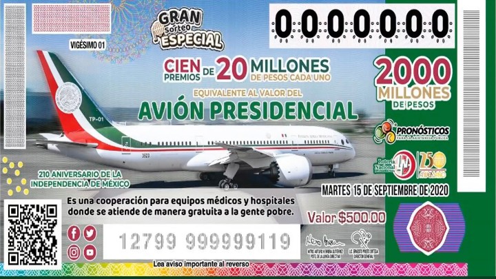 Memovich01's tweet photo. El #AvionPresidencial
Si se sorteará
Con una emisión de 6 Millones de cachitos para el sorteo del 15 de septiembre a las 3 de la tarde
Con un total de 100 ganadores de 20 Millones de pesos C/U
#ConferenciaPresidente #La4TVa
#YoSiVoyPorMiCachito https://t.co/NTKaH1Affk
