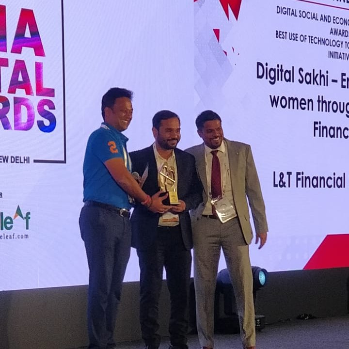 LnTFinance's tweet photo. L&amp;T Financial Services won the 10th India Digital Award in the category of Digital, Social &amp; Economic Empowerment at The Internet &amp; Mobile Association of India Awards 2020 for Best use of technology to execute CSR initiative Digital Sakhi-Empowering women through Digital Finance https://t.co/h6RmxlLztm
