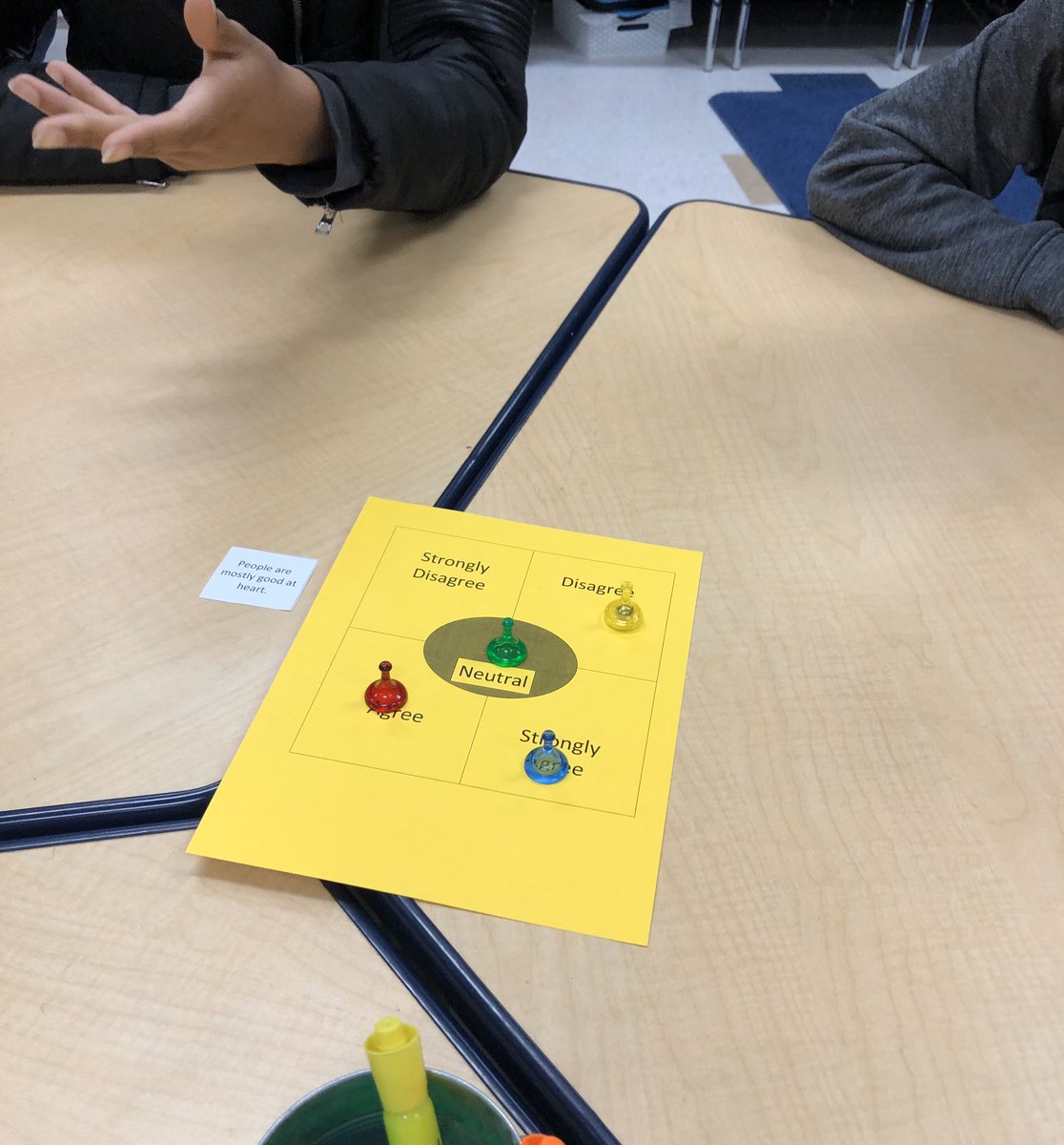 AbigailCTurley's tweet photo. An alternative to the traditional pre-reading anticipation guide or four corners activity - some debating and convincing earns the player a point. 9th graders sure are competitive! @RustinHS #secondaryela #2ndaryela https://t.co/Lhh70QOgzj