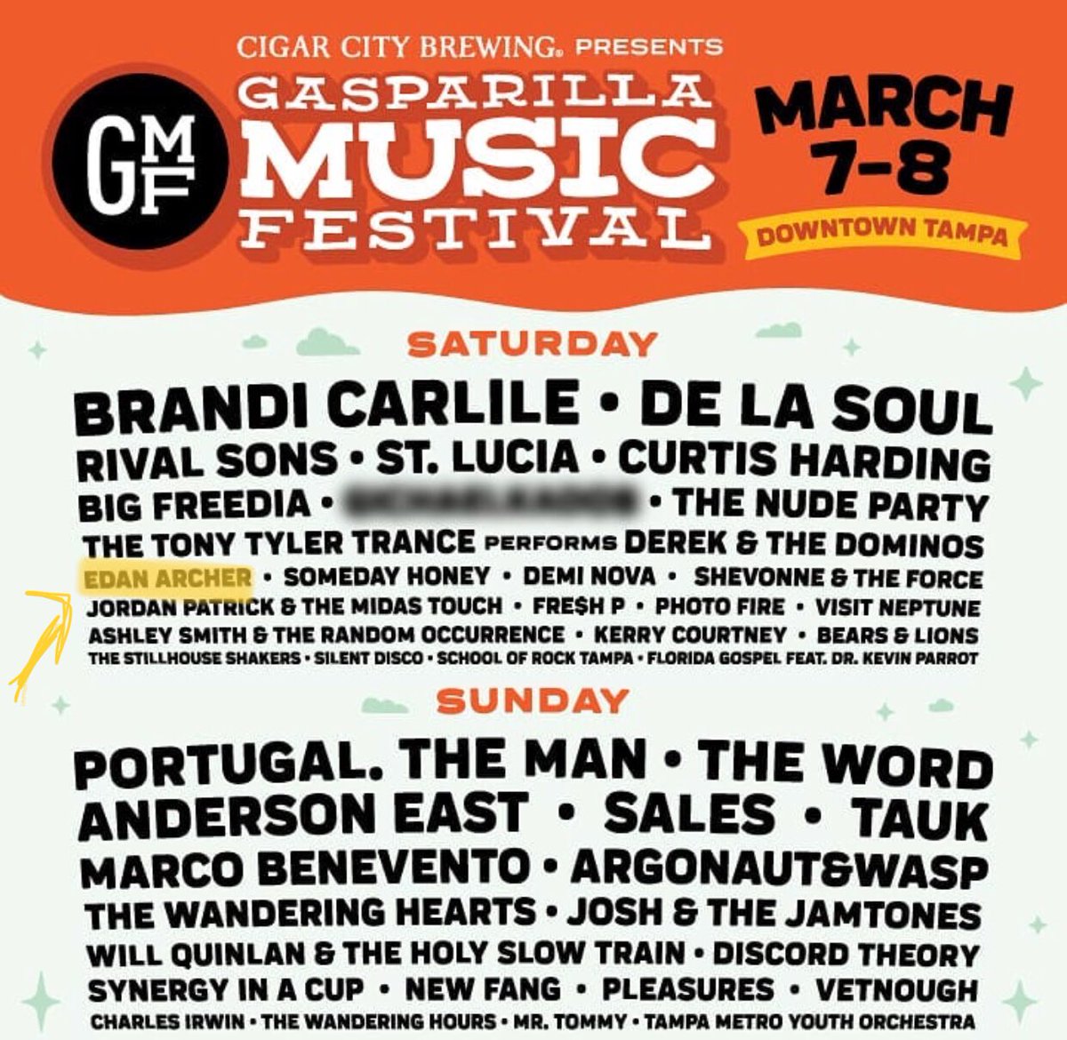 EdanArcher's tweet photo. Join me in Tampa March 7-8 for @GasparillaMusic! Such a diverse lineup and y’all know I’m staying to hear @brandicarlile 😍 #musicfestival #florida https://t.co/PLArqTk0Rw