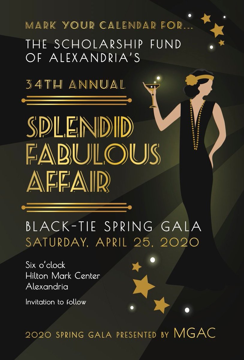 AlexScholarship's tweet photo. We are SO Excited 2 Announce Tickets & Exclusive Sponsorships R N-O-W Available 4 our APRIL 25th Roaring 20s Black-Tie Gala supporting college scholarships for @ACPSk12 @TCWTitans students with financial need https://t.co/oPpwYzjpdp
#SFAGALA2020 #TheBeesKnees #ARoaringGoodTime https://t.co/FrbLNfCtNN