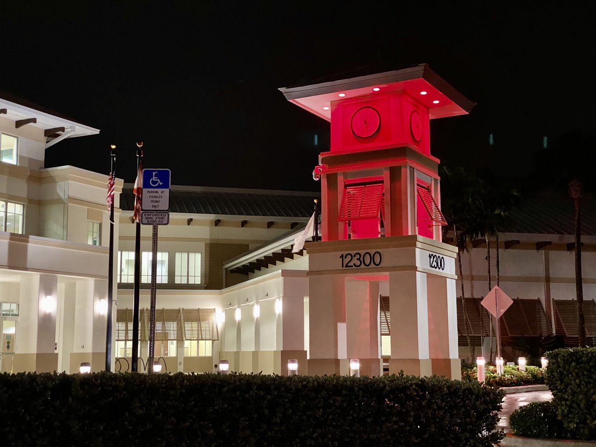 Wellingtonflgov's tweet photo. Wellington's Village Hall clock tower is lit red for #NationalWearRedDay to build awareness of ❤️women's heart health ❤️ and cardiovascular disease. Join us in supporting @American_Heart ➡️ https://t.co/ma5s33jP57 @HeartPalmBeach #PBGoRed
#WeGotThis #HeartMonth #WearRedandGive https://t.co/ryaoJ61UiZ