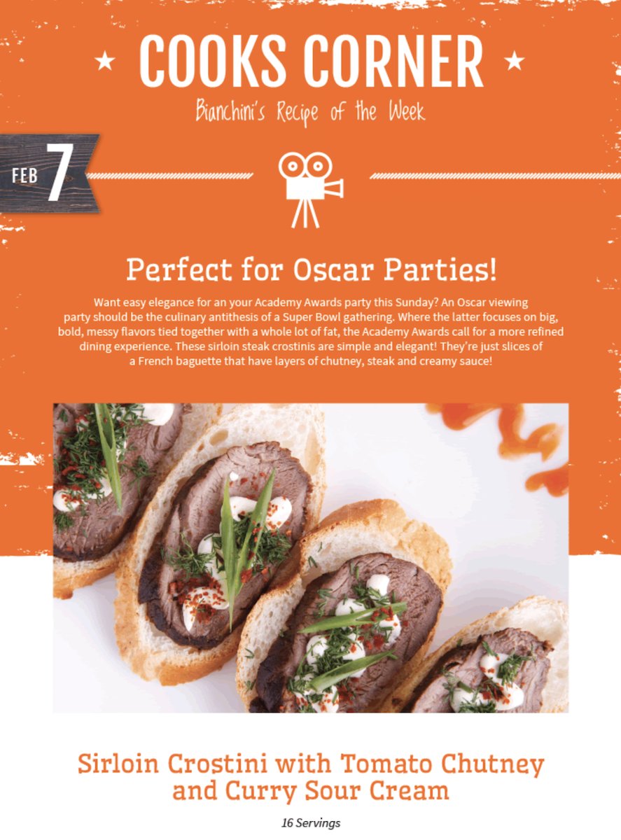 Bianchinis's tweet photo. Prepare this Sirloin Crostini with Tomato Chutney and Curry Sour Cream for your Oscar viewing party. It's full on flavor &amp; texture, and perfect for sharing. > https://t.co/9ZTZd9wzLM https://t.co/kvsD3f5VOG