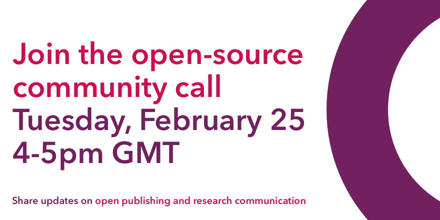 Join our upcoming #opensource community call, hear updates from #OSrPRE <a href="/PREreview_/">PREreview</a> <a href="/outbreaksci/">Outbreak Science</a>, <a href="/getpopper/">Popper</a> and <a href="/OCKProject/">Open Climate Knowledge</a>, and share your own in the open agenda! 🙋 elifesciences.org/events/7fc0908…