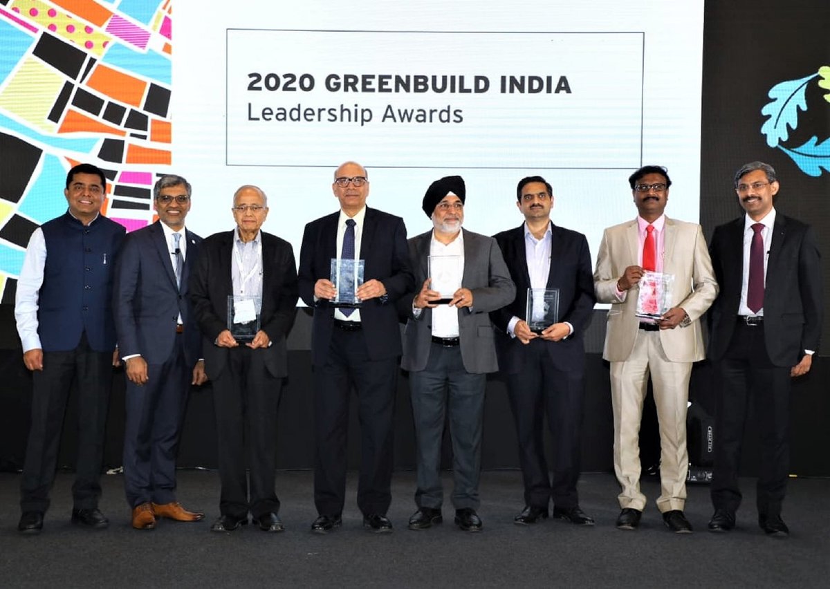 USGBC's tweet photo. Congratulations and thank you to our #GreenbuildIndia Leadership Awards recipients! @Infosys, Architect C N Raghavendran, @OfficialDMRC, Tata Realty &amp; Infrastructure Ltd, @Citibank India, @GMR_Group and our Closing Plenary sponsor @saintgobain. https://t.co/PbZzuEwOl2
