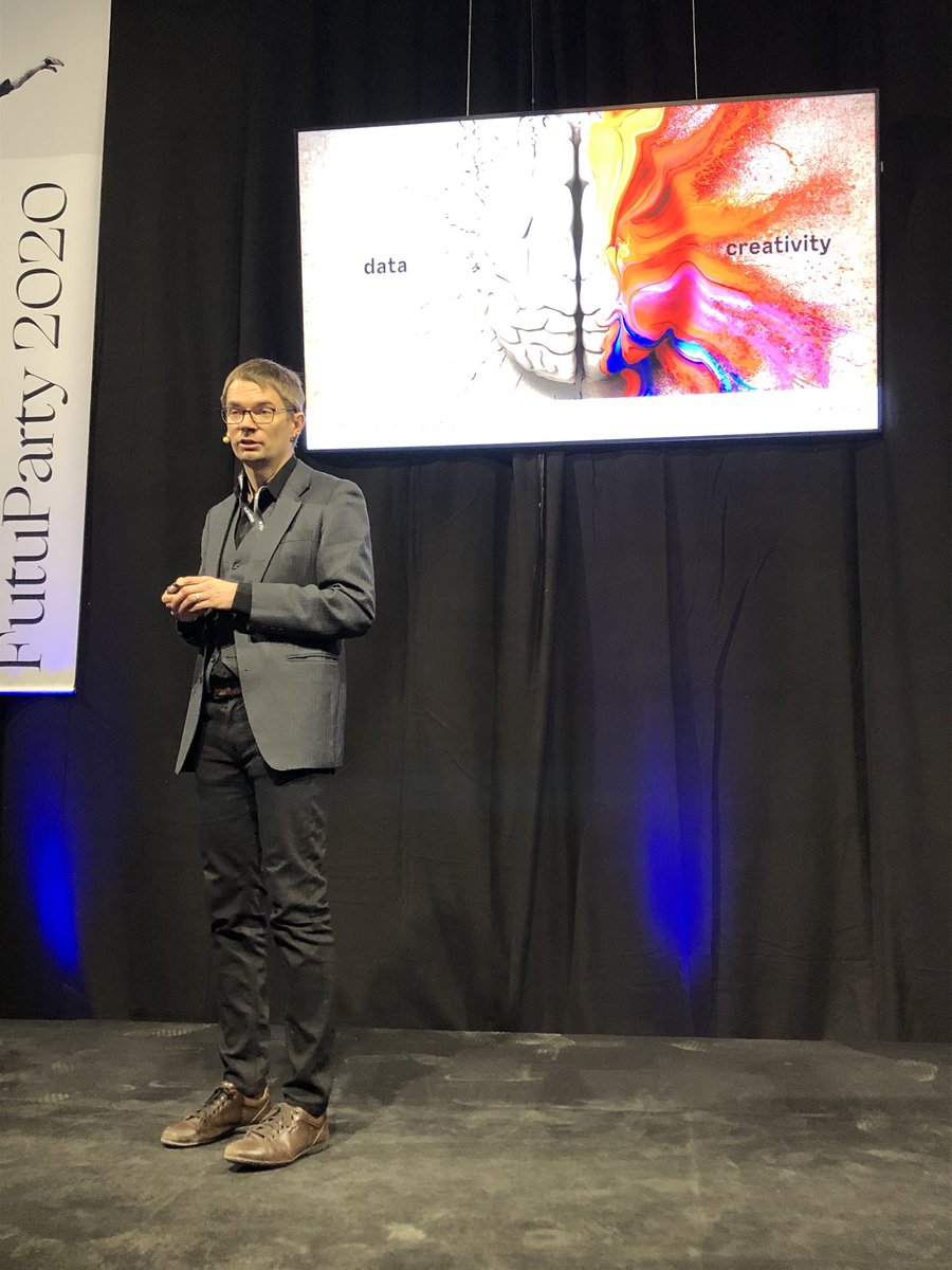 RikuJ's tweet photo. Our @TuomasSyrjanen on stage: the one who masters both data &amp; creative will be winning #FutuBFF #BattleForFuture #FutuParty https://t.co/t0qJnBSZ9d