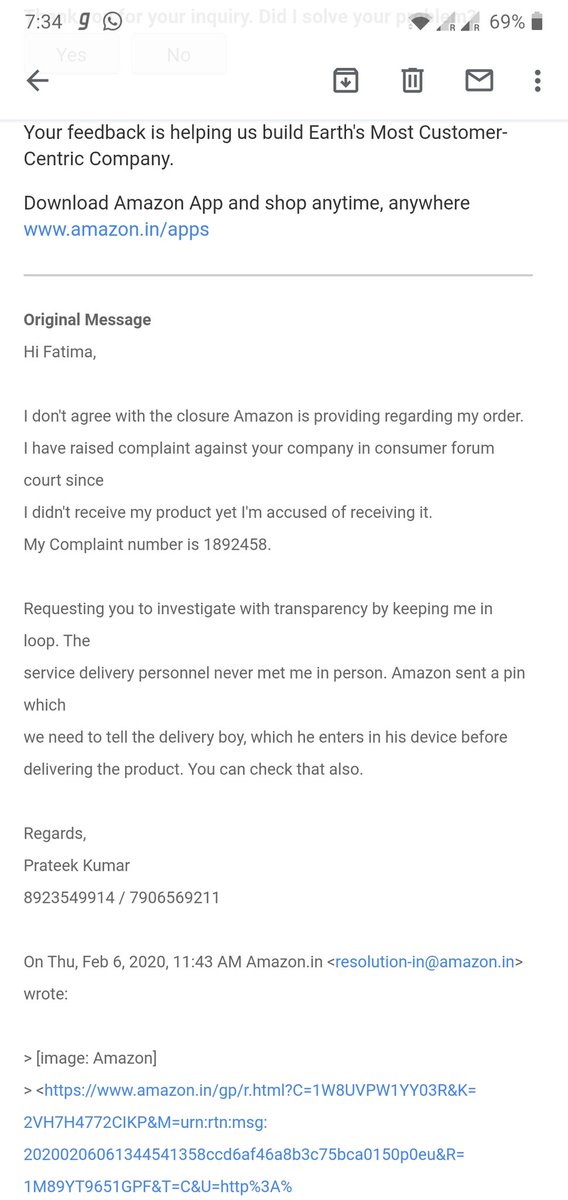 pkpjindal's tweet photo. I again wrote to Amazon senior manager my problem that I didn't receive my package.I never met delivery boy in person and also he never visited my home.@amazonIN  @amazon @JeffBezos @AmazonUK @ConsumerReports @consumerforum_ @forum_consumer @ConsumerRights @aajtak @ABPNews @ndtv https://t.co/bNOEwi6QWn