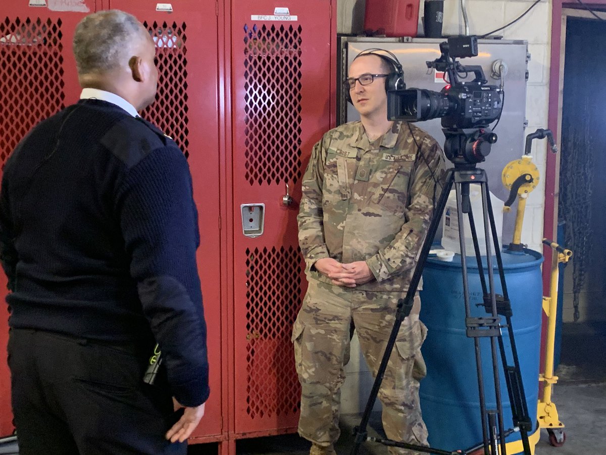 dcfireems's tweet photo. Before heading home to WV - those attached the @NationalGuard WVANG - 130th Airlift Wing - who supporting the State of the Union - interviewed Deputy Fire Chief Hawkins, who headed #DCBravest protection plan on Tuesday. Teamwork =s Success. Thank you. https://t.co/5j7bkRH3ZK