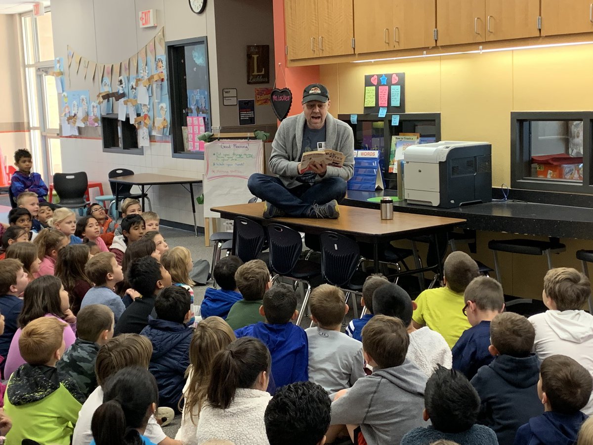 s_janda's tweet photo. We are celebrating World Read Aloud Day a couple days late. Our second graders love to hear the fabulous Mr. Chase read each year! #TheGreatestParkside https://t.co/A2l0nfkkLT