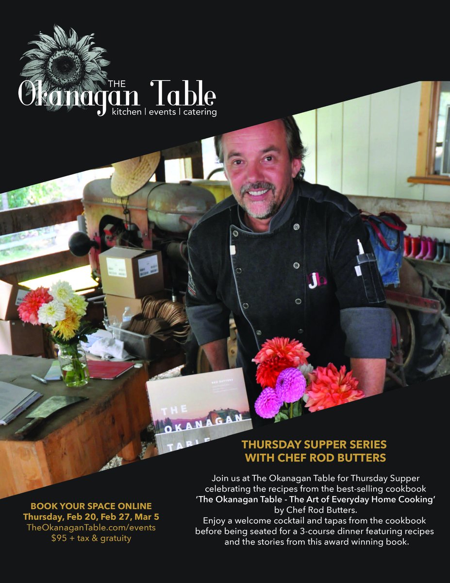 Chef Butters Supper Series is back!  All dishes are from his best selling #cookbook - Welcome #cocktail + tapas + 3 course dinner + signed cookbook. Three nights - Feb 20, Feb 27, Mar 5.
bit.ly/2H0oWDm <a href="/DowntownKelowna/">Downtown Kelowna</a>